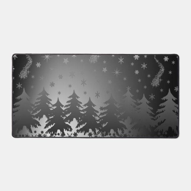 Silhouette spruces in the glow of Christmas stars Desk Mat (Front)