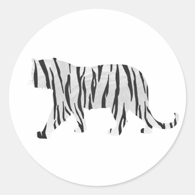 Silhouette Tiger Black and White Classic Round Sticker (Front)