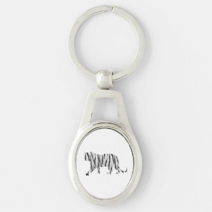 Silhouette Tiger Black and White Key Ring