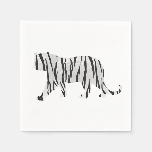 Silhouette Tiger Black and White Napkin (Front)