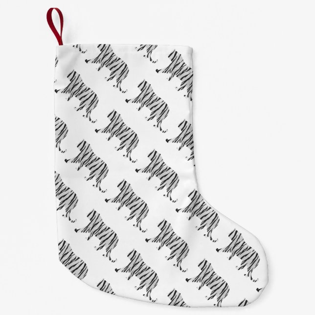 Silhouette Tiger Black and White Small Christmas Stocking (Front)