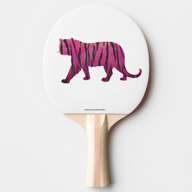 Silhouette Tiger Pink and Black Ping Pong Paddle (Front)