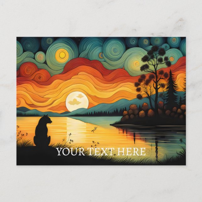 Silhouette Tiger Sunset Lake Postcard (Front)