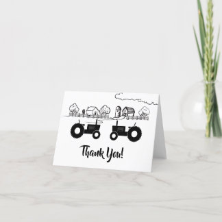 Silhouette Tractors and Farm Black - White Thank You Card