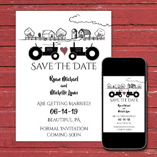 Silhouette Tractors and Farm Black - White Wedding Save The Date