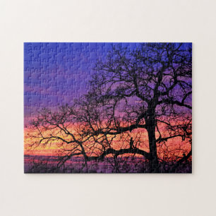 Silhouette Tree and Brilliant Sunset Puzzle