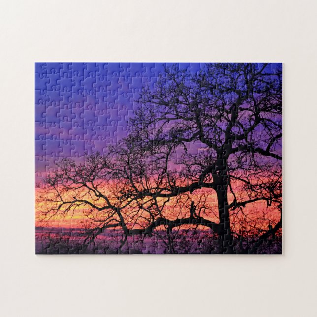 Silhouette Tree and Brilliant Sunset Puzzle (Horizontal)