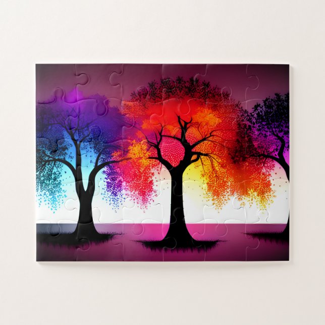  Silhouette Trees and Purple and Orange For Kids Jigsaw Puzzle (Horizontal)