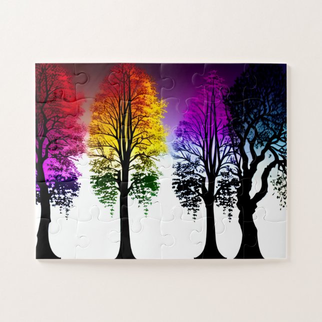 Silhouette Trees Purple Red and Yellow For Kids Jigsaw Puzzle (Horizontal)