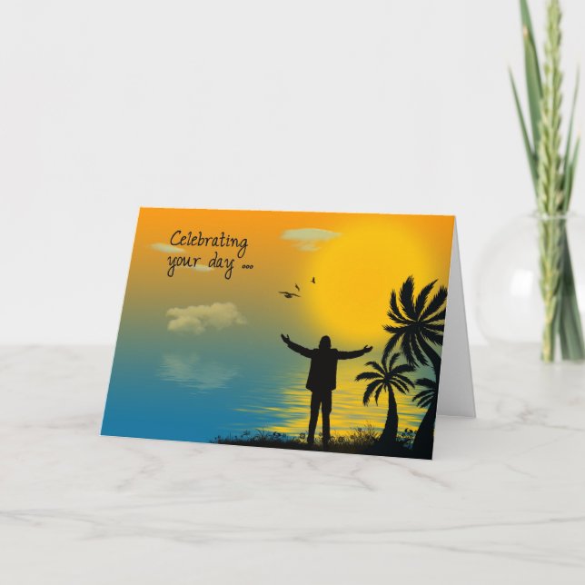 Silhouette Tropical Birthday  Card (Front)