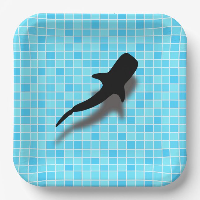 Silhouette Whale Shark in Swimming Pool  Paper Plate (Front)