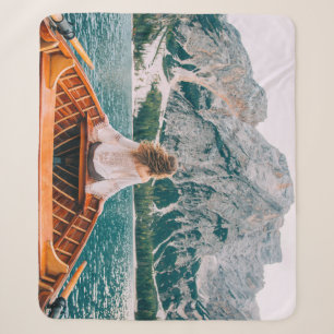 Silhouette Woman Alpine Lake Nature Sherpa Blanket