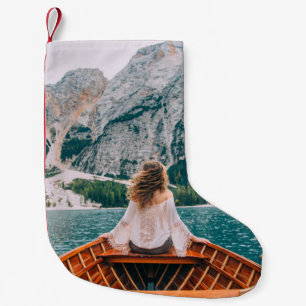 Silhouette Woman Alpine Lake Nature Small Christmas Stocking
