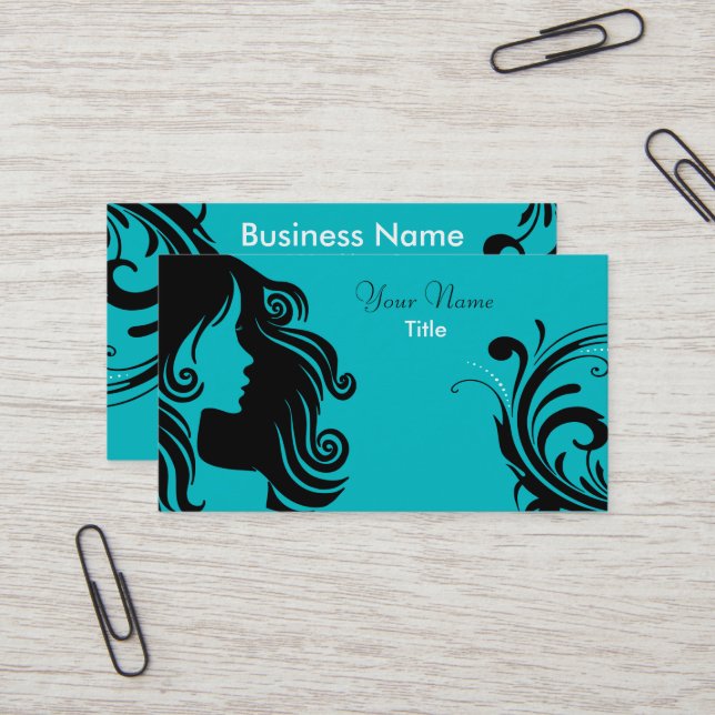 Silhouette Woman Hair Stylist Business Card (Front/Back In Situ)