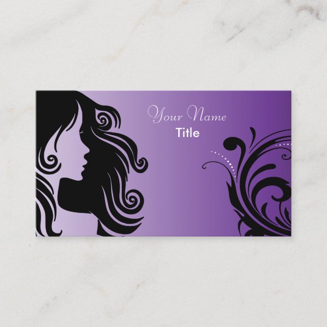 Silhouette Woman Hair Stylist in Purple Business Card (Front)