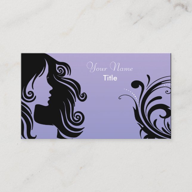 Silhouette Woman Hair Stylist - Lavender Business Card (Front)