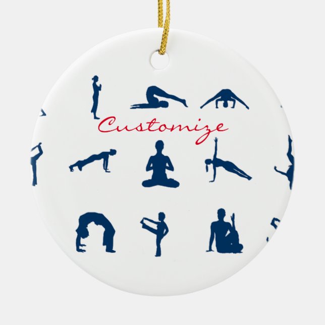 Silhouette Yoga Poses Thunder_Cove Ceramic Tree Decoration (Front)