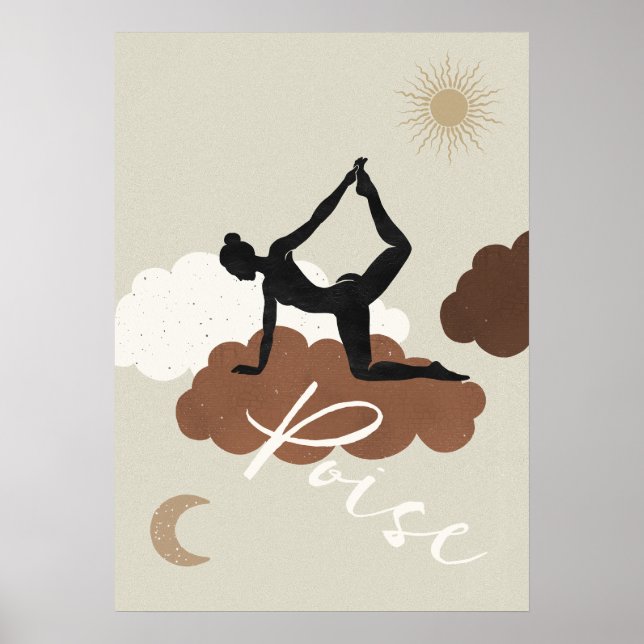 Silhouette yoga stretch clouds sun moon poise post poster (Front)