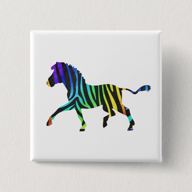 Silhouette Zebra Black and Rainbow 15 Cm Square Badge (Front)