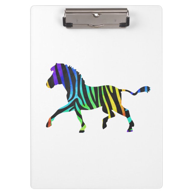 Silhouette Zebra Black and Rainbow Clipboard (Front)