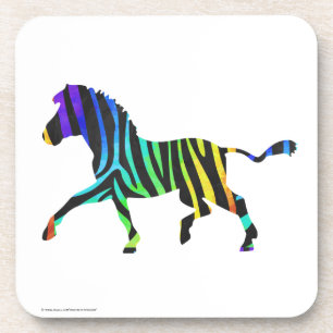 Silhouette Zebra Black and Rainbow Coaster