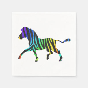 Silhouette Zebra Black and Rainbow Napkin