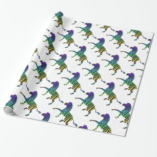 Silhouette Zebra Black and Rainbow Wrapping Paper