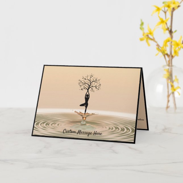 Silhouette Zen Yoga Pose with Tree of Life Design Card (Yellow Flower)