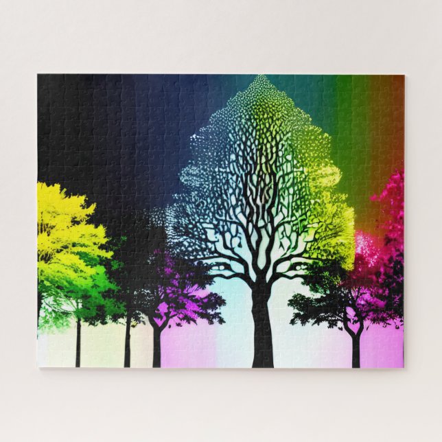 Silhouetted Black Trees with Rainbow Backdrop Jigsaw Puzzle (Horizontal)
