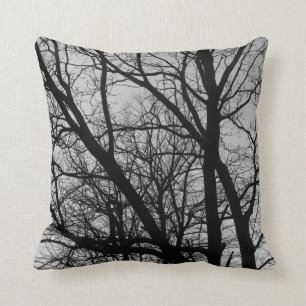 Silhouetted Branches - Black and White Cushion