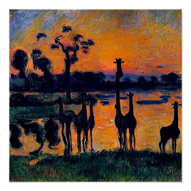 Silhouetted Giraffes Poster (Front)
