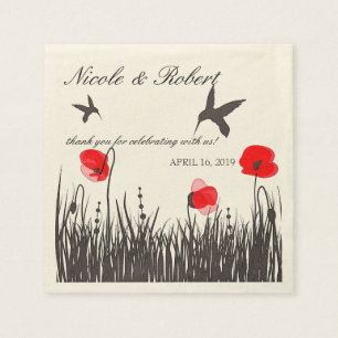 Silhouetted Hummingbirds & Red Poppies Custom Napkin