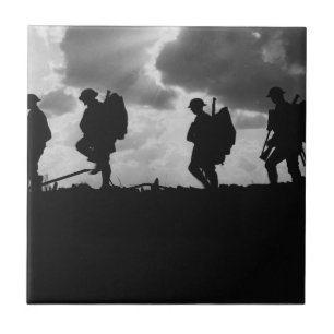 Silhouetted Marching World War I Soldiers (1917) Tile