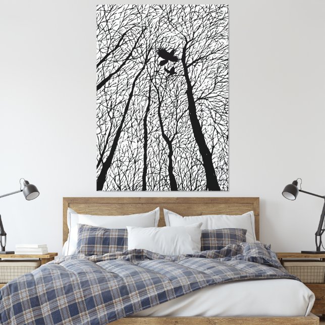 Silhouetted Ravens in the Winter Trees Canvas Print (Insitu(Bedroom))