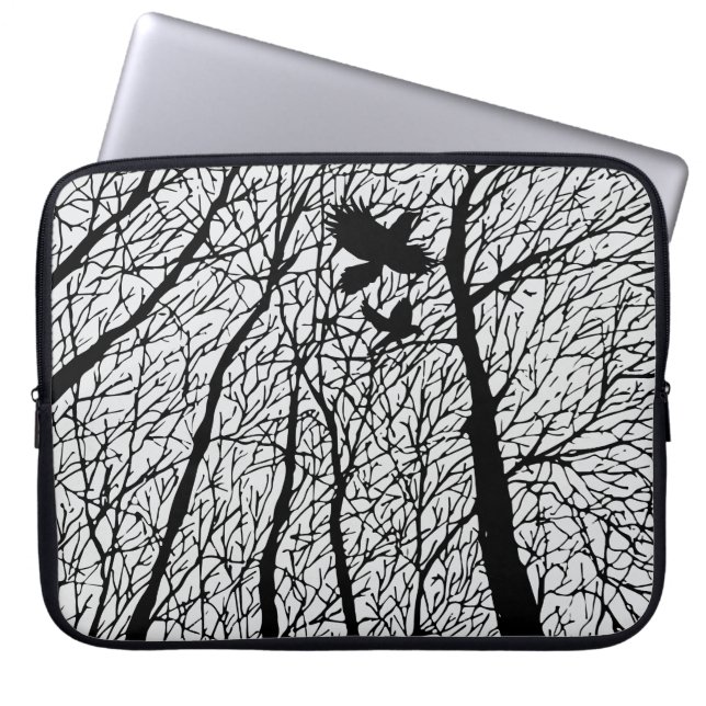 Silhouetted Ravens in the Winter Trees Laptop Sleeve (Front)