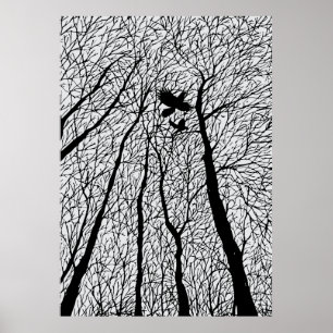 Silhouetted Ravens in the Winter Trees Poster