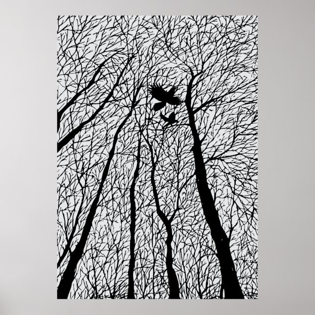 Silhouetted Ravens in the Winter Trees Poster (Front)
