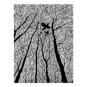 Silhouetted Ravens in the Winter Trees Poster