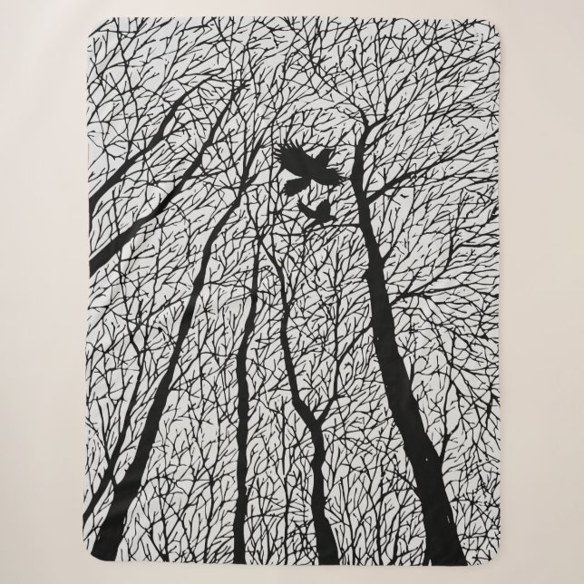 Silhouetted Ravens in the Winter Trees Sherpa Blanket (Front)