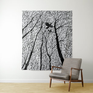 Silhouetted Ravens in the Winter Trees Tapestry