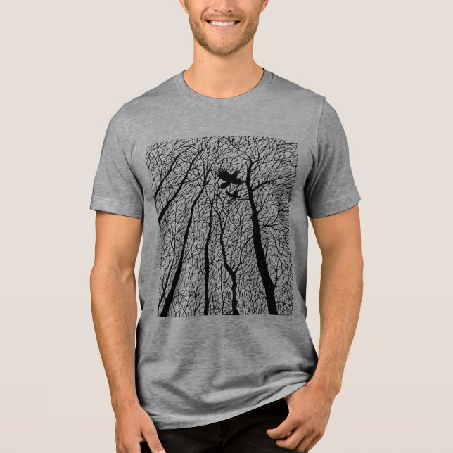 Silhouetted Ravens in the Winter Trees Tri-Blend Shirt (Front)