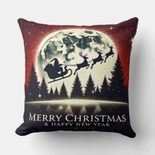 Silhouetted Santa and Reindeer Flying Cushion
