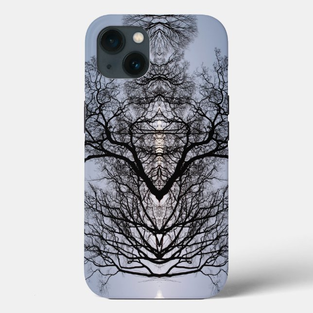 Silhouetted tree pattern and blue sky Case-Mate iP iPhone Case (Back)