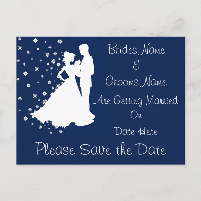 Silhouettes Navy Blue Wedding Save The Date Announcement Postcard (Front)