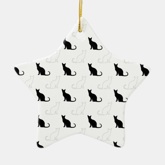 Silhouettes Of Black and White Cats Ceramic Tree Decoration (Front)