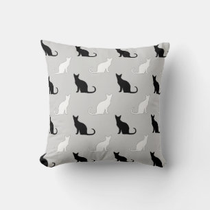 Silhouettes Of Black and White Cats Cushion