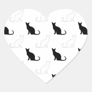 Silhouettes Of Black and White Cats Heart Sticker