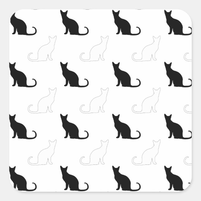 Silhouettes Of Black and White Cats Square Sticker (Front)