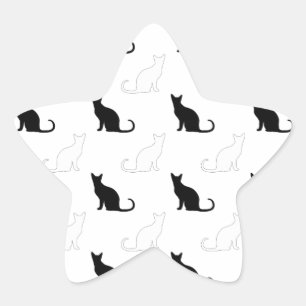 Silhouettes Of Black and White Cats Star Sticker