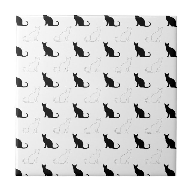 Silhouettes Of Black and White Cats Tile (Front)